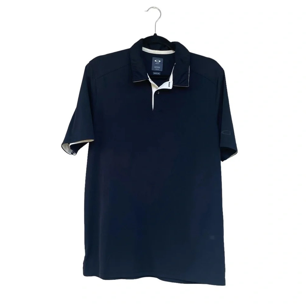 Oakley Men's M Short Sleeve Polo Golf Shirt Gray Black Logo Performance Polo